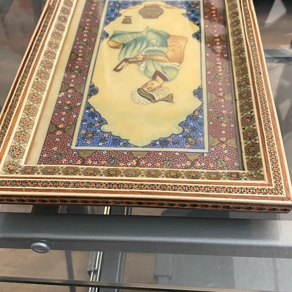 Vintage Persian Handmade Bone Brass Fine Art Natural Dye Small Painting Framed - Picture 7 of 8